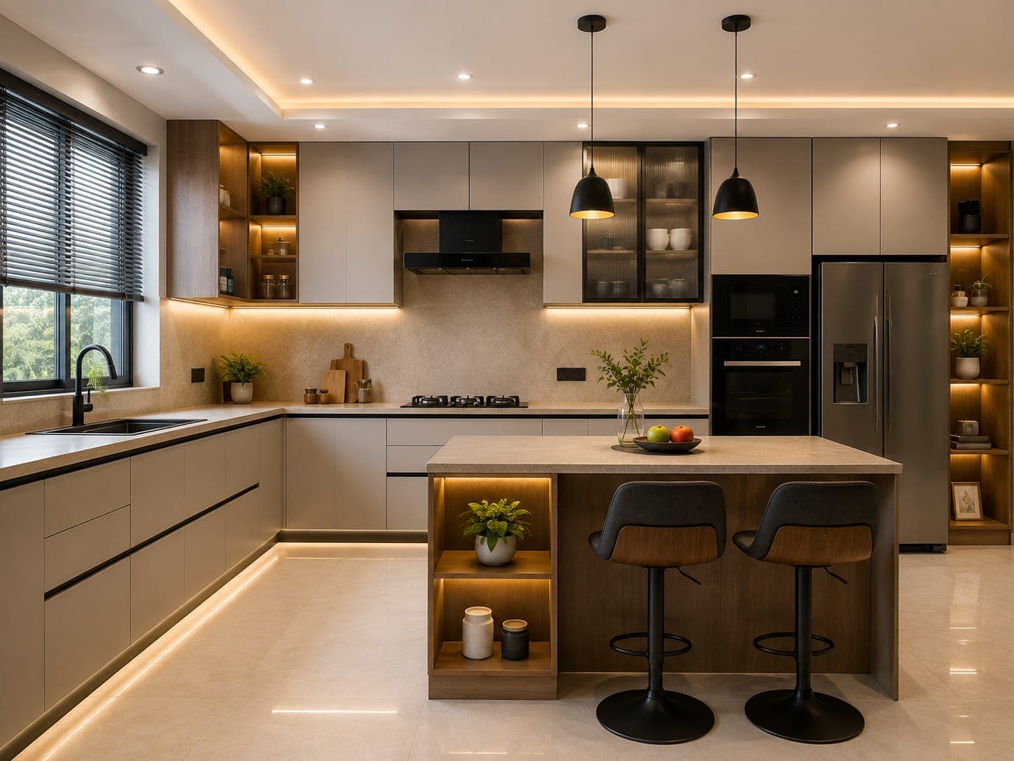 Quartz Island Modular Kitchen